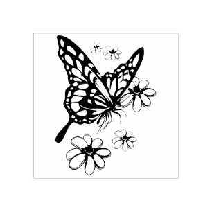 Tampons Encreurs Papillon monarque et fleurs