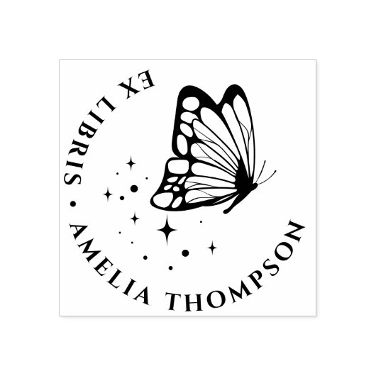 Tampons Encreurs Papillon personnalisé & Étoiles Round Ex Libris Pl (Impression)