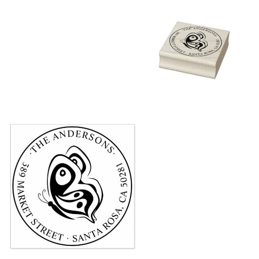 Tampons Encreurs Papillon personnalisé Nom de famille arrondi Adres (Tamponné)