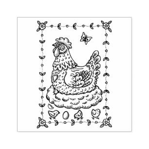 Tampons Encreurs PAYS HEN, NEST, OEUFS, POULET ART DE FOLK BORDER n