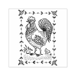Tampons Encreurs PAYS ROOSTER, OEUFS & POULET ART FOLK BORDER nice
