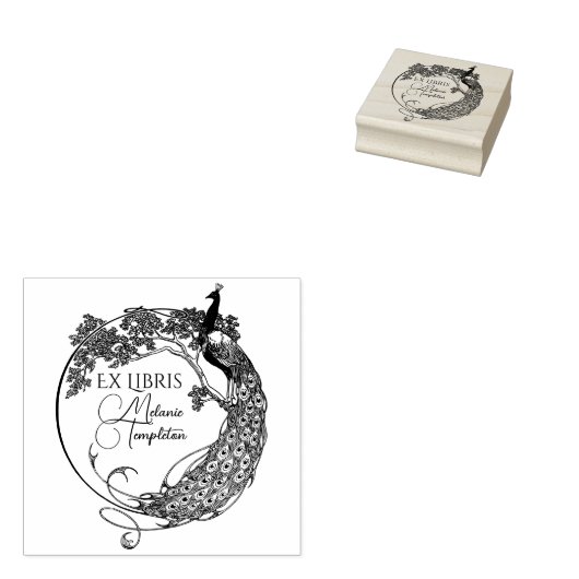 Tampons Encreurs Peacock Dans Cadre Rond Art Nouveau Ex Librairie N (Tamponné)