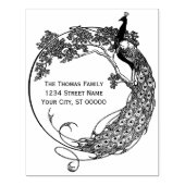 Tampons Encreurs Peacock In Round Frame Art Nouveau Nom Adresse (Impression)