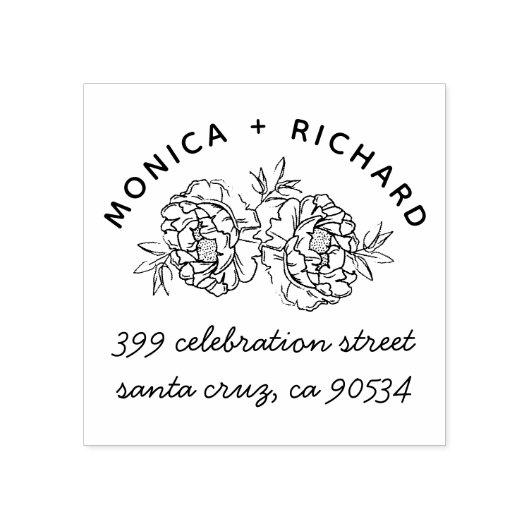 Tampons Encreurs Peonies à main | Noms et adresse manuscrite (Impression)
