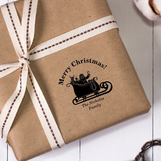 Tampons Encreurs Père Noël, Reindeer Dans Sleigh Noël Nom De Famill