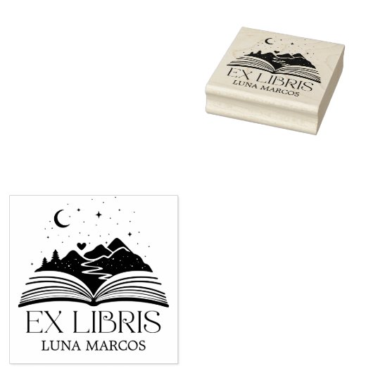 Tampons Encreurs Personalized Ex Libris with a Book and Stars Heart (Tamponné)
