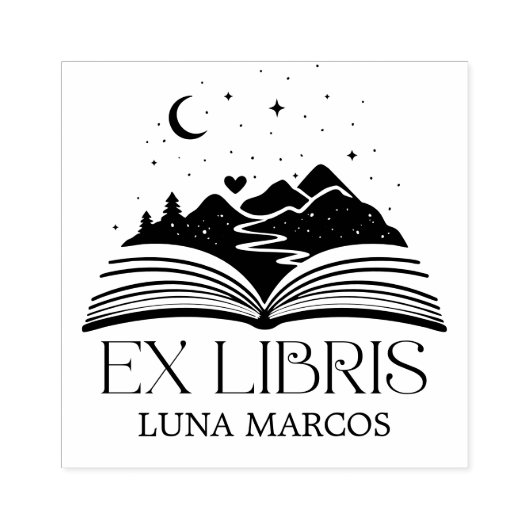 Tampons Encreurs Personalized Ex Libris with a Book and Stars Heart (Impression)