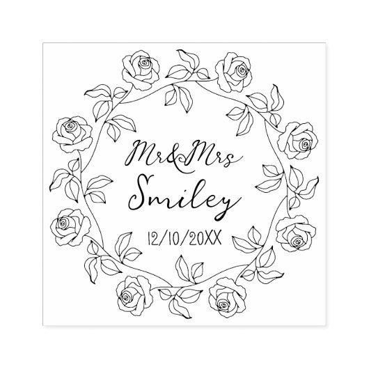 Tampons Encreurs Personnalisé M&Mme Mariage avec Rose Wreath (Impression)