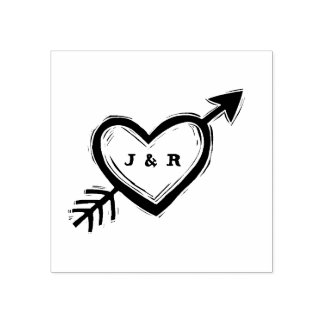 Tampons Encreurs Personnaliser Initiales Coeur avec Flèche Linocut 