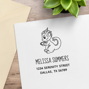 Tampons Encreurs Petit Dragon mignon tenant une adresse de coupe