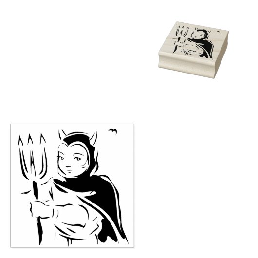 Tampons Encreurs Petite fille diable illustration timbre d'art (Tamponné)