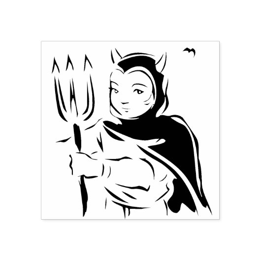 Tampons Encreurs Petite fille diable illustration timbre d'art (Impression)