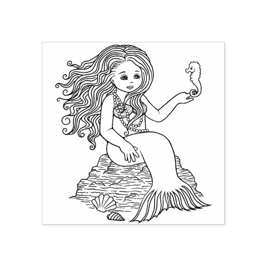 Tampons Encreurs Petite sirène avec Timbre en caoutchouc de cheval  (Impression)