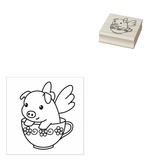 Tampons Encreurs Pig volant - Piglet avec ailes dans une Teup (Tamponné)