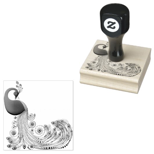 Tampons Encreurs Plumes de queue longue caillouteuse de paon (Tamponné)