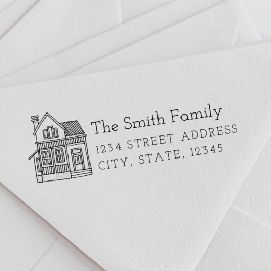 Tampons Encreurs Portrait de maison Nom de famille Adresse de retou