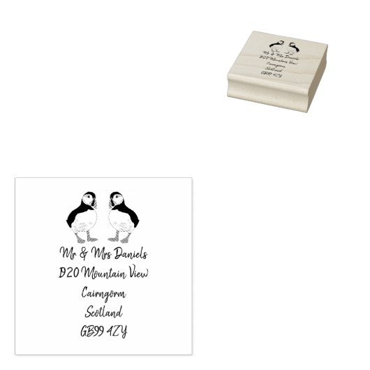 Tampons Encreurs Puffin Mr & Mrs Retour Adresse Timbre en caoutchou (Tamponné)