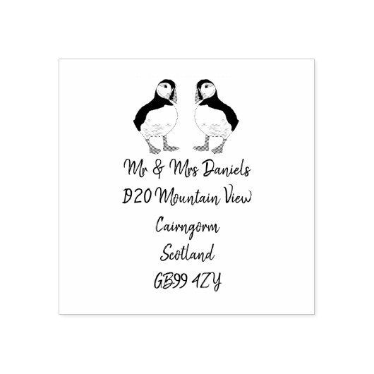 Tampons Encreurs Puffin Mr & Mrs Retour Adresse Timbre en caoutchou (Impression)