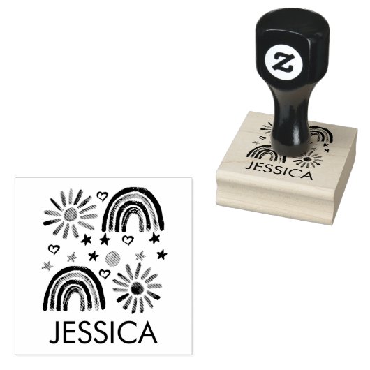 Tampons Encreurs Rainbow Cute Sun Kids Moderne Aquarelle (Tamponné)