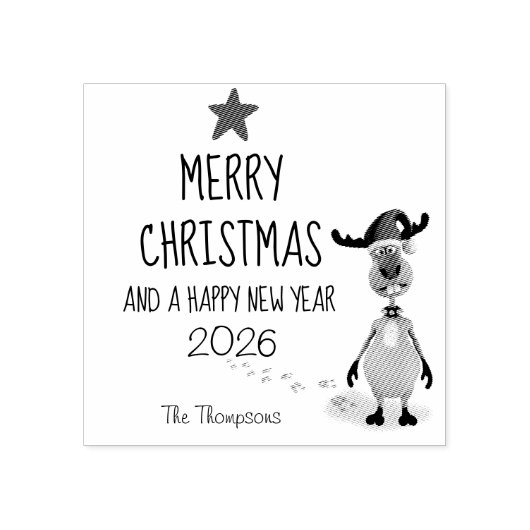 Tampons Encreurs Reindeer Noël Nouvel An Funny Tree 2025 Caoutchouc (Impression)