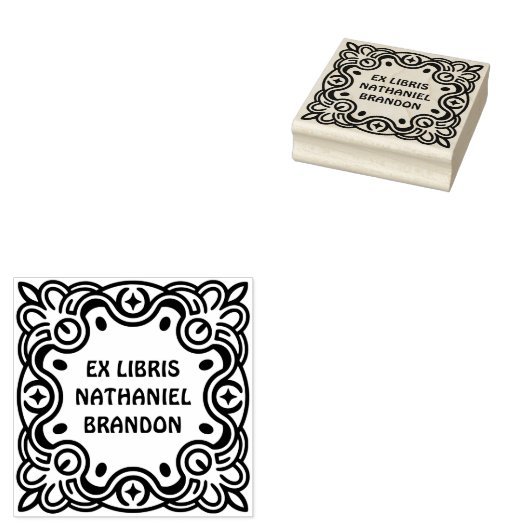 Tampons Encreurs Retro Swirls Wooden Ex Libris Art Stamp (Tamponné)