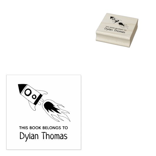 Tampons Encreurs Rocket Ship 'This Book Belongs' et son nom (Tamponné)