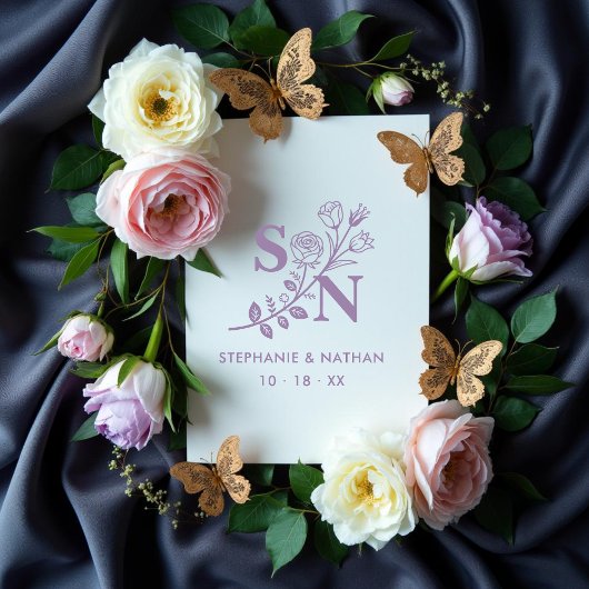 Tampons Encreurs Romantic Initials Wildflowers Branches Wedding