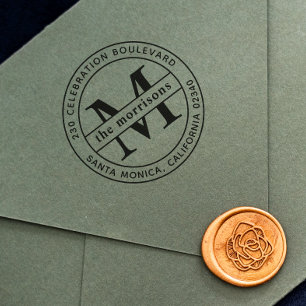 Tampons Encreurs Rond Logo Serif Monogramme & Nom Adresse de retour