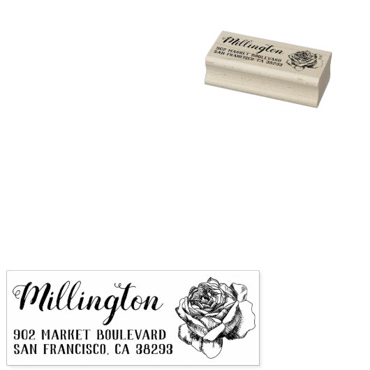 Tampons Encreurs Rose à main Nom de famille Script Adresse de retou (Tamponné)