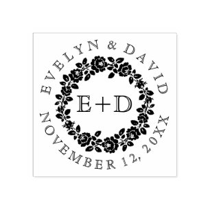 Tampons Encreurs Rose noir blanc couronne vintage mariage monogramm