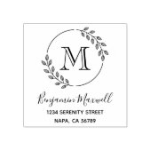 Tampons Encreurs Round Leaves Wreath Monogram Address (Impression)