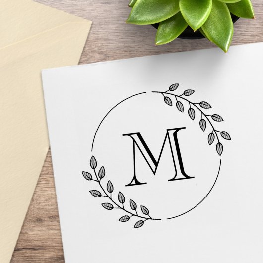 Tampons Encreurs Round Leaves Wreath Monogram Initial