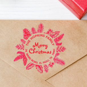 Tampons Encreurs Russe Christmas Wreath Nom de famille Adresse de r