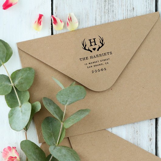 Tampons Encreurs Rustic Antlers Monogram Nom de famille Adresse de 
