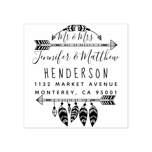 Tampons Encreurs Rustic Boho Feathers And Flèches Mr & Mrs Adresse (Impression)