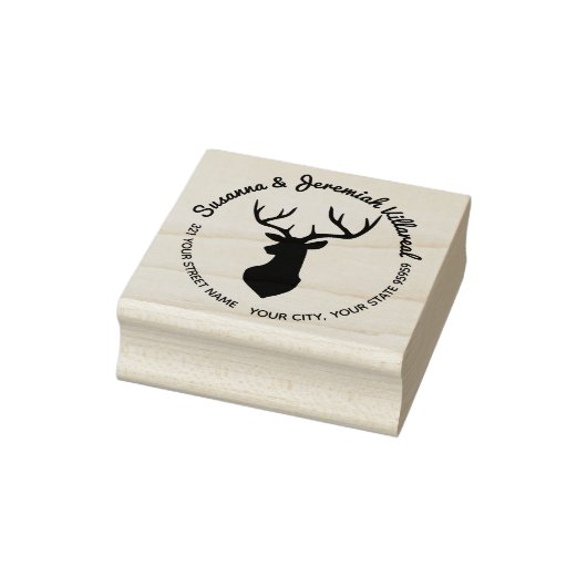 Tampons Encreurs Rustic Buck Deer Head Nom de famille Adresse (Tampon)