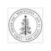 Tampons Encreurs Rustic Christmas Pine Tree Return Address Round (Impression)