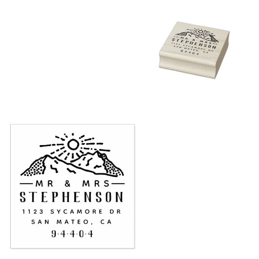 Tampons Encreurs Rustic Mountain Sunrise Sketch Couple Adresse d'ac (Tamponné)