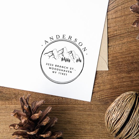 Tampons Encreurs Rustic Mountains Pine Trees Custom Return Address