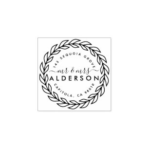 Tampons Encreurs Rustic Mr & Mrs Hand Drawn Wreath Return Adresse