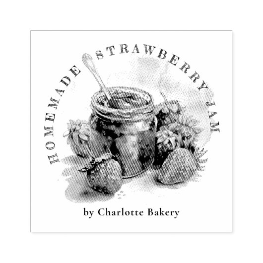 Tampons Encreurs Rustic Watercolor Strawberry Jam Jar Étiquette du  (Impression)