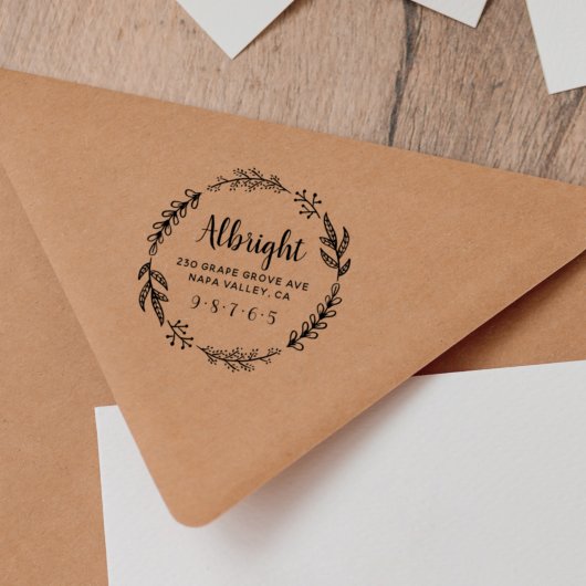 Tampons Encreurs Rustic Wreath Nom de famille et adresse de retour 