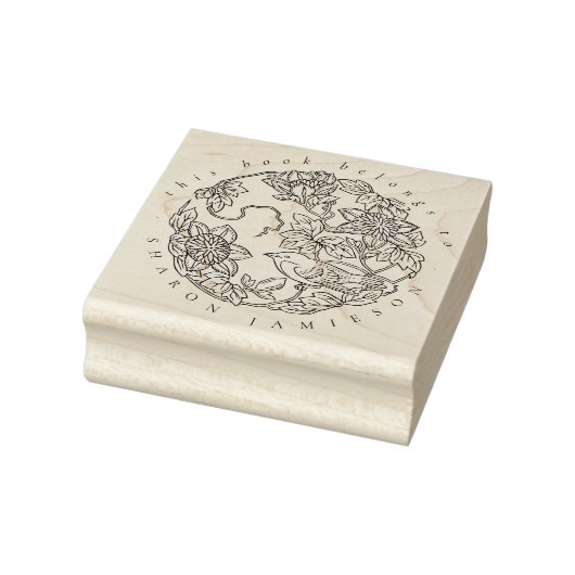 Tampons Encreurs Rustique Delicate Floral Bird Custom Name Library (Tampon)