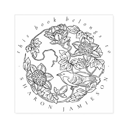 Tampons Encreurs Rustique Delicate Floral Bird Custom Name Library (Impression)