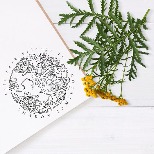 Tampons Encreurs Rustique Delicate Floral Bird Custom Name Library