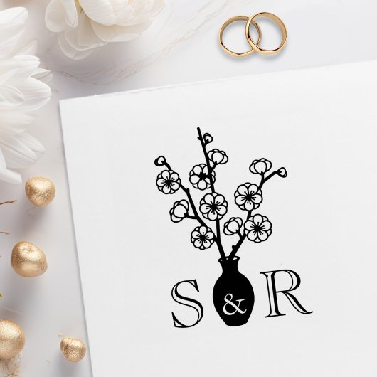 Tampons Encreurs Sakura Cherry Blossom Vase Mariage Monogramme
