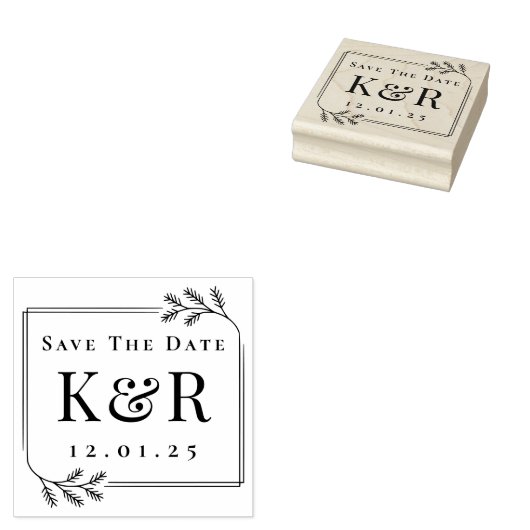 Tampons Encreurs Save the Date Fir Frame Winter Wedding Monogram (Tamponné)