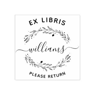 Tampons Encreurs Script Feuille rustique Nom de famille Ex Libris L