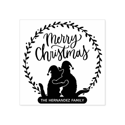 Tampons Encreurs Script Joyeux Noël Wreath Chat Adresse de retour (Impression)