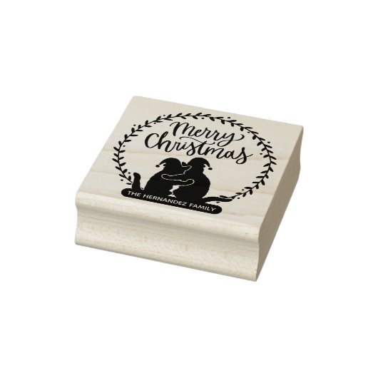 Tampons Encreurs Script Joyeux Noël Wreath Chat Adresse de retour (Tampon)